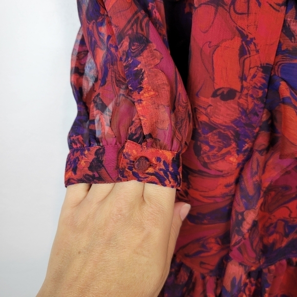 NEW Cinq a Sept Livie Floral Tiered Ruffle Chiffon Dress Dark Red Size 4 - Picture 6 of 13